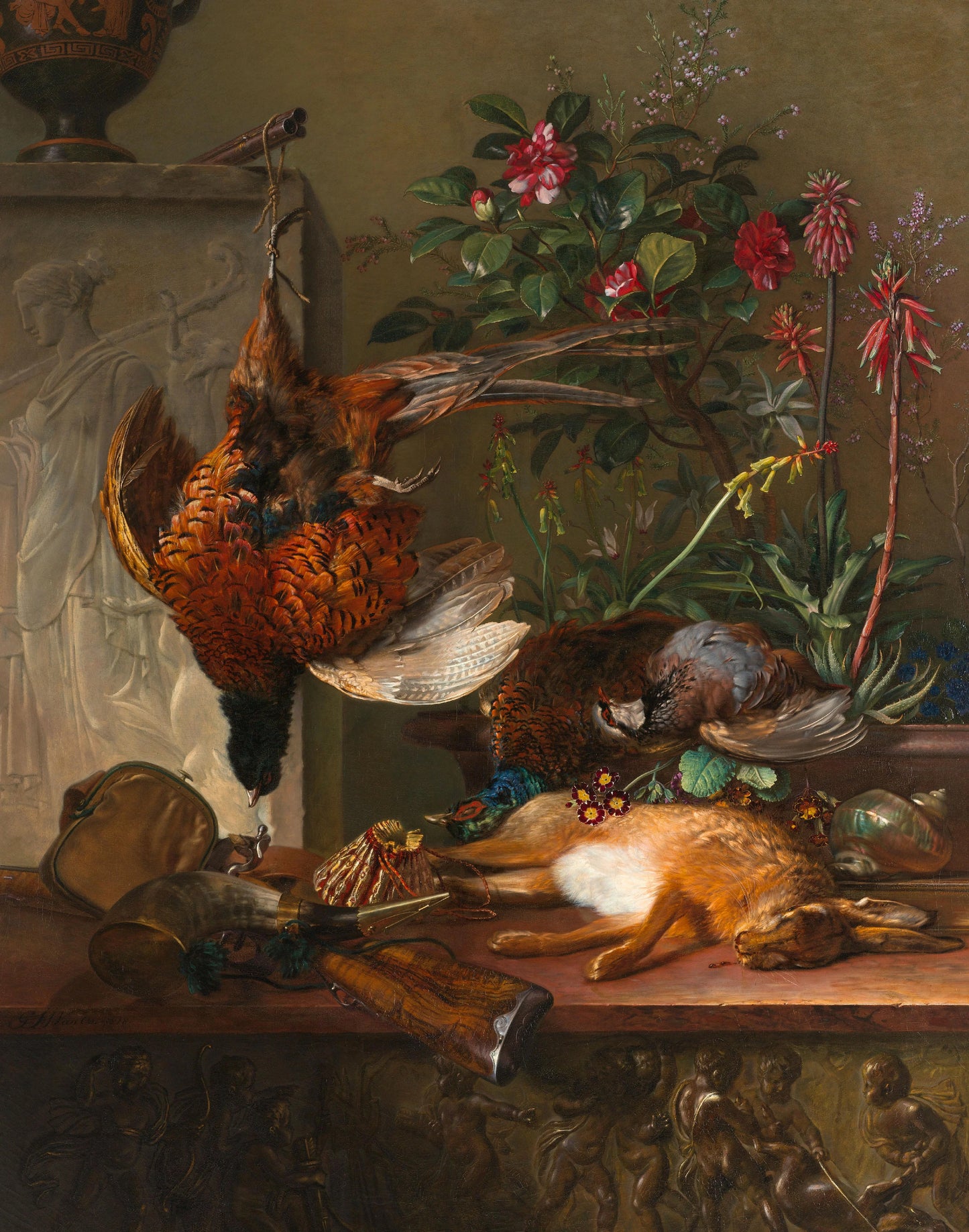 Still Life with Game and a Greek Stele: Allegory of Autumn – Georgius Jacobus Johannes van Os Vintage Still Life Art Print | Wall Art Poster