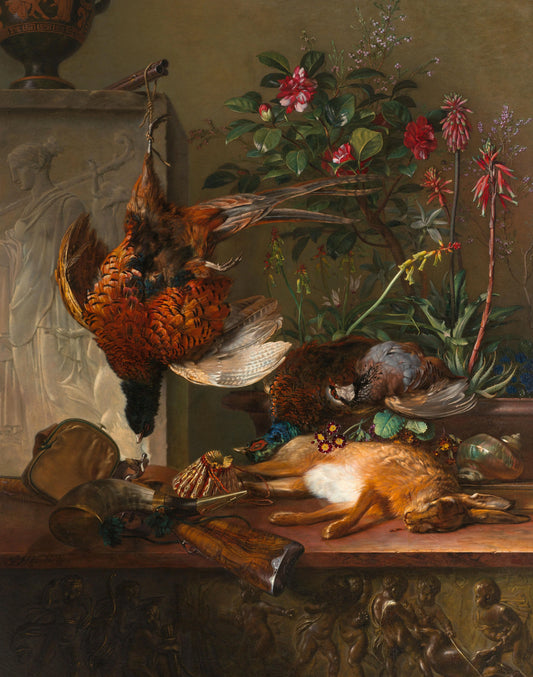 Still Life with Game and a Greek Stele: Allegory of Autumn – Georgius Jacobus Johannes van Os Vintage Still Life Art Print | Wall Art Poster