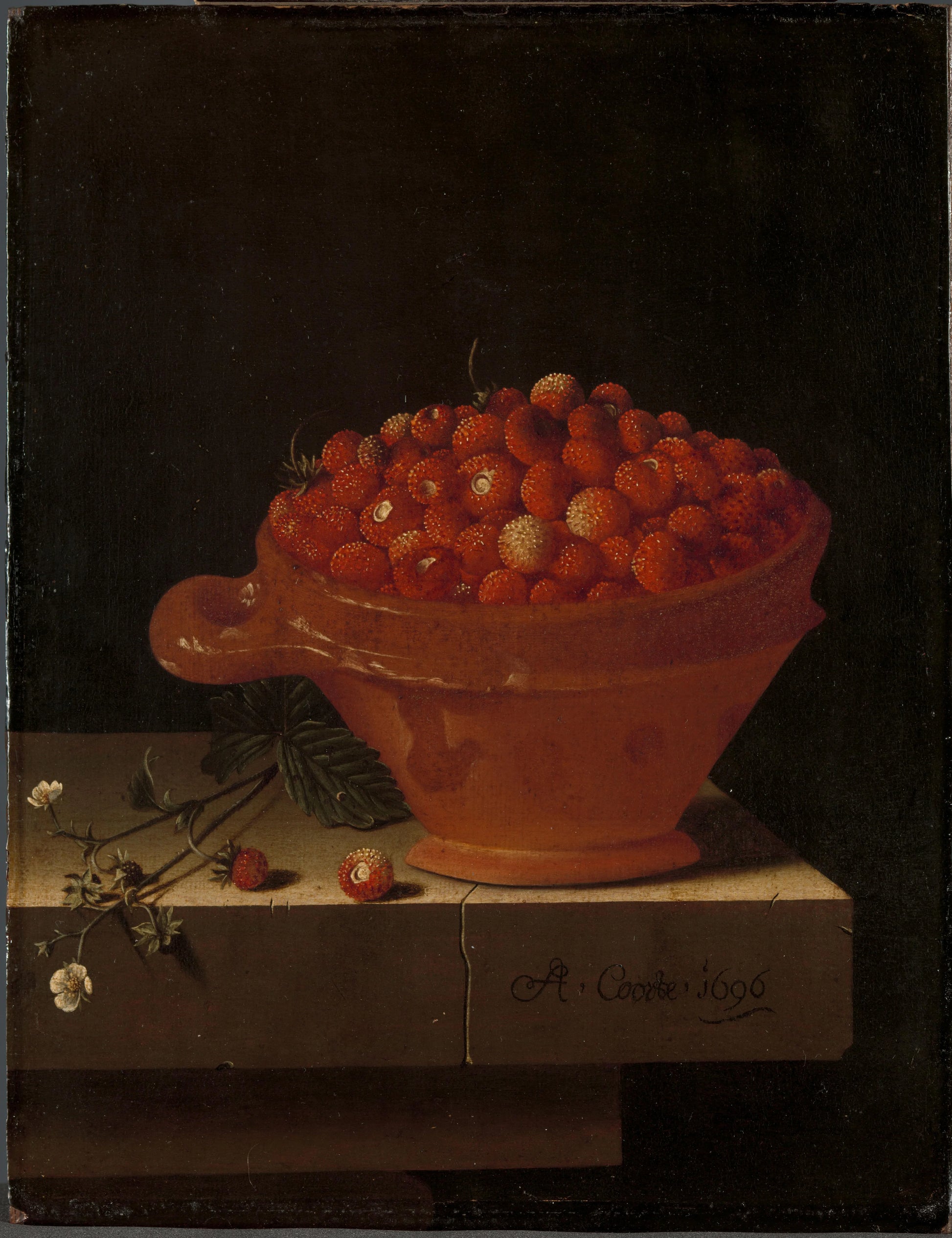 A Bowl of Strawberries on a Stone Plinth – Adriaen Coorte Vintage Art Print | Wall Art Poster