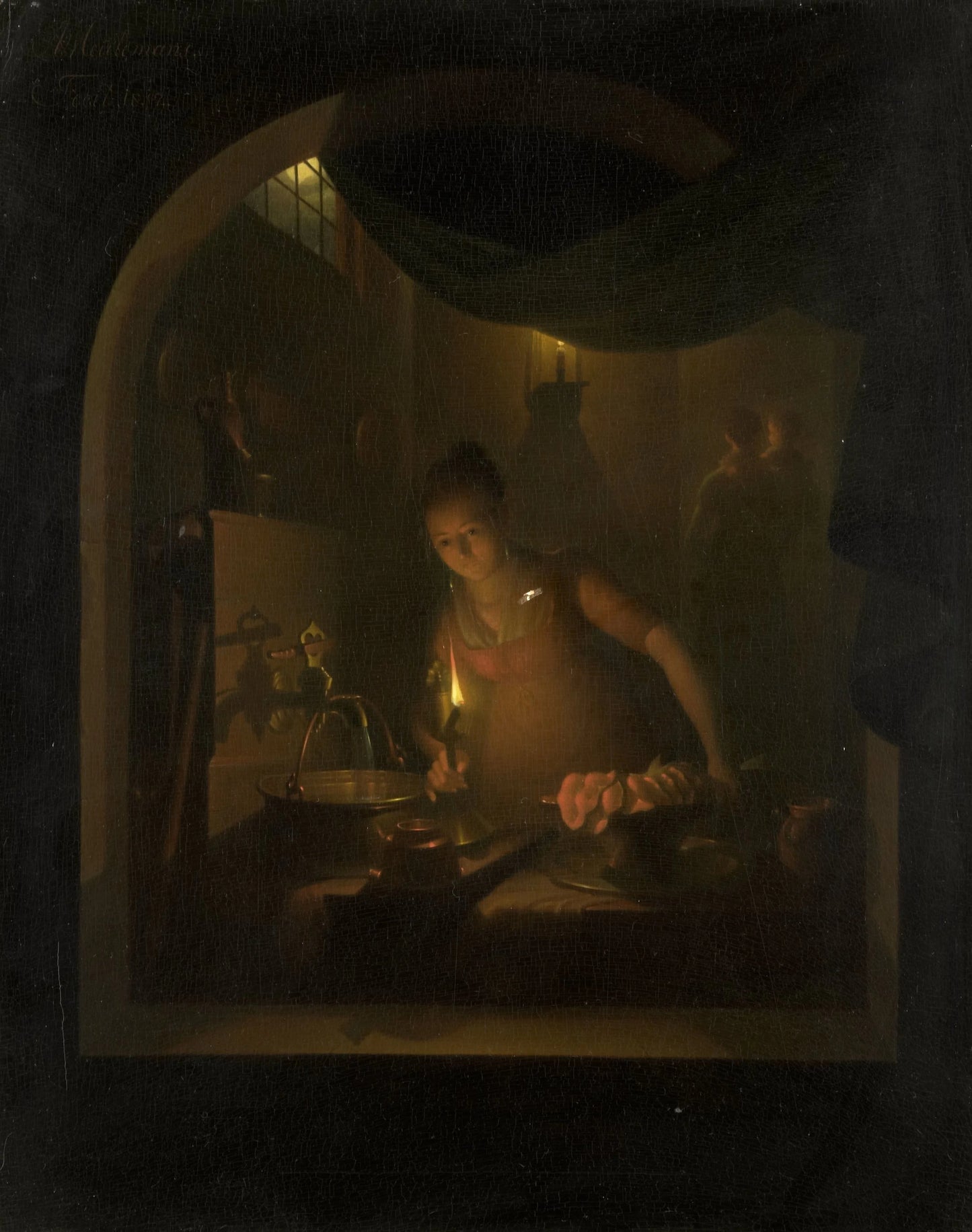 Kitchen by Lamplight – Adriaan Meulemans Vintage Art Print | Wall Art Poster