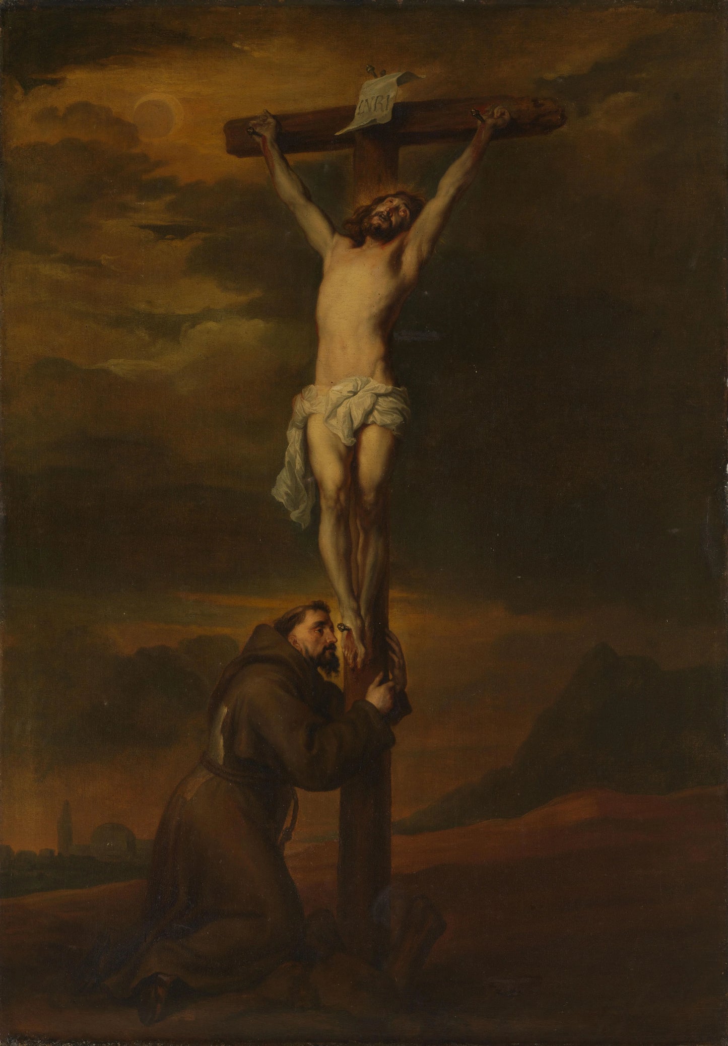 St Francis Lamenting at the Foot of the Cross – mogelijk kopie naar Anthony van Dyck Vintage Art Print | Wall Art Poster