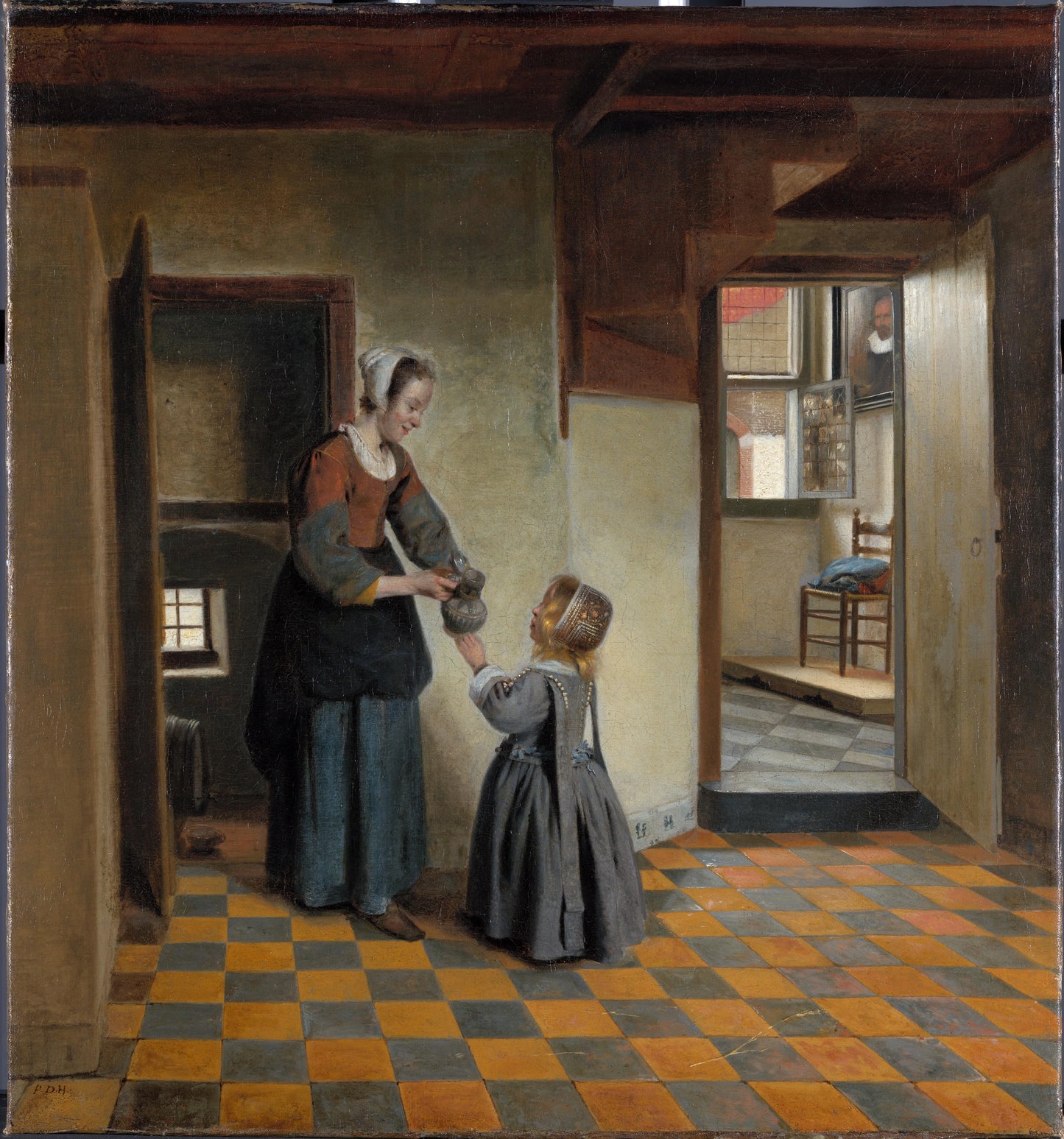 A Maid with a Child in a Pantry – Pieter de Hooch Vintage Art Print | Wall Art Poster