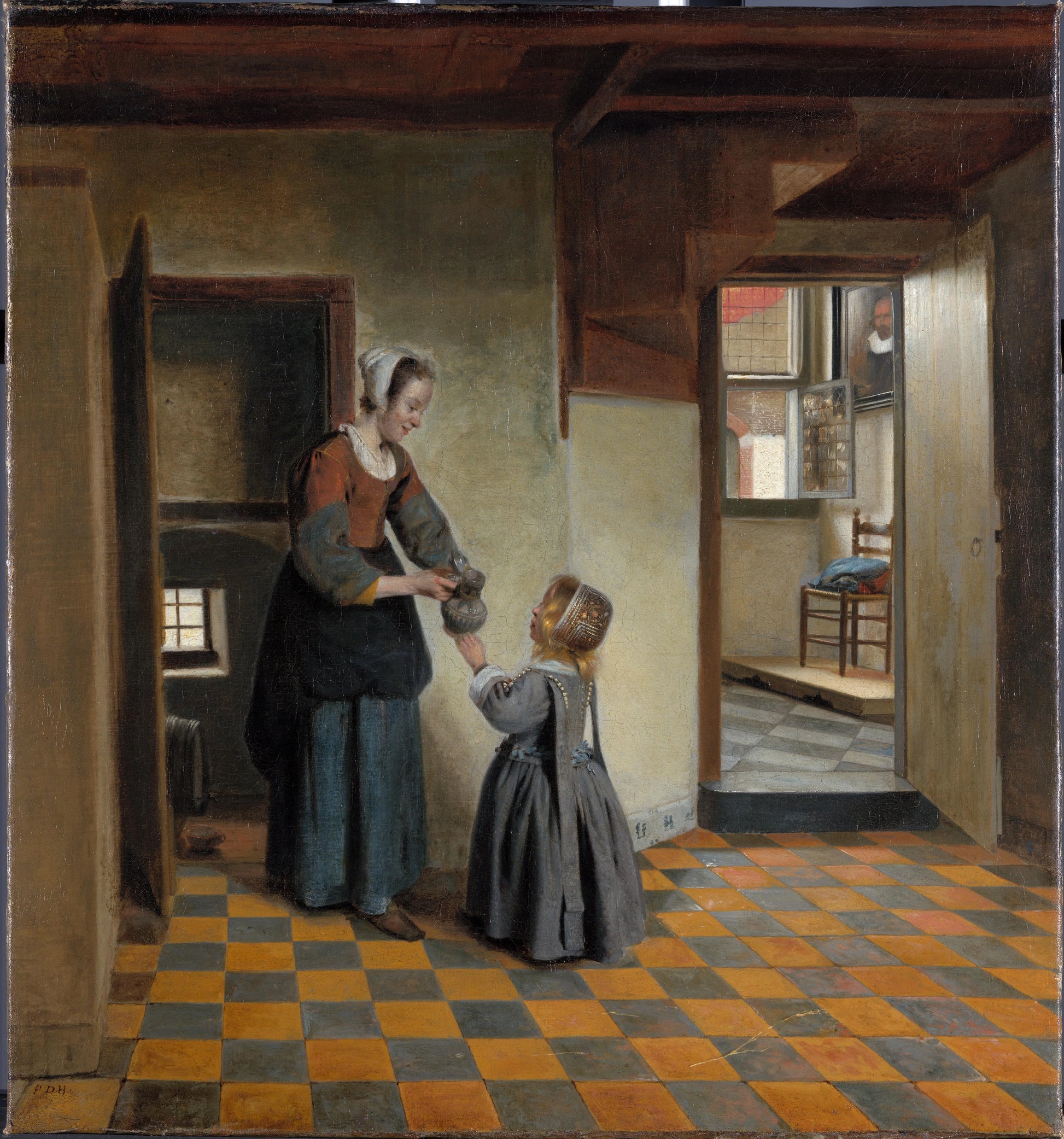 A Maid with a Child in a Pantry – Pieter de Hooch Vintage Art Print | Wall Art Poster