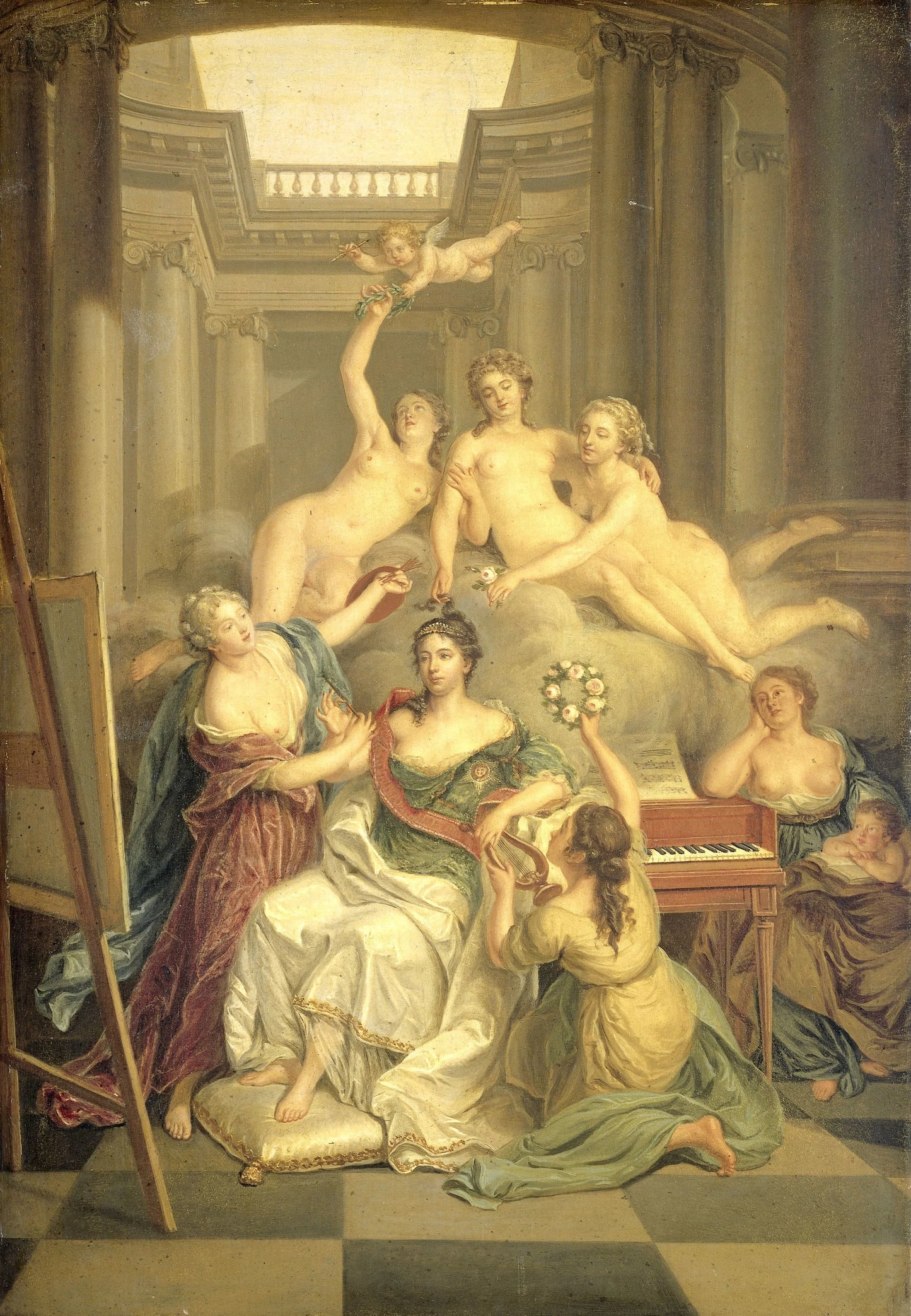 Frederika Sophia Wilhelmina of Prussia (1751-1820). Wife of Prince Willem V, in the Temple of the Arts – Benjamin Samuel Bolomey Vintage Art Print | Wall Art Poster