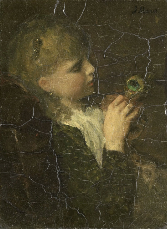 Girl with a Peacock Feather – Jacob Maris Vintage Bird Study Art Print | Wall Art Poster