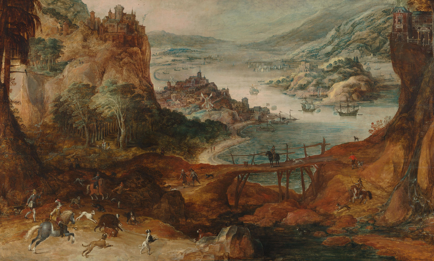River Landscape with Boar Hunt – Joos de Momper (II) Vintage Landscape Art Print | Wall Art Poster