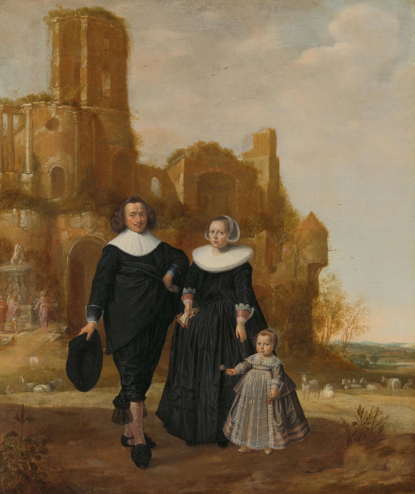 Portrait of a Couple with their Child in a Landscape – Herman Meynderts Doncker Vintage Portrait Art Print | Wall Art Poster