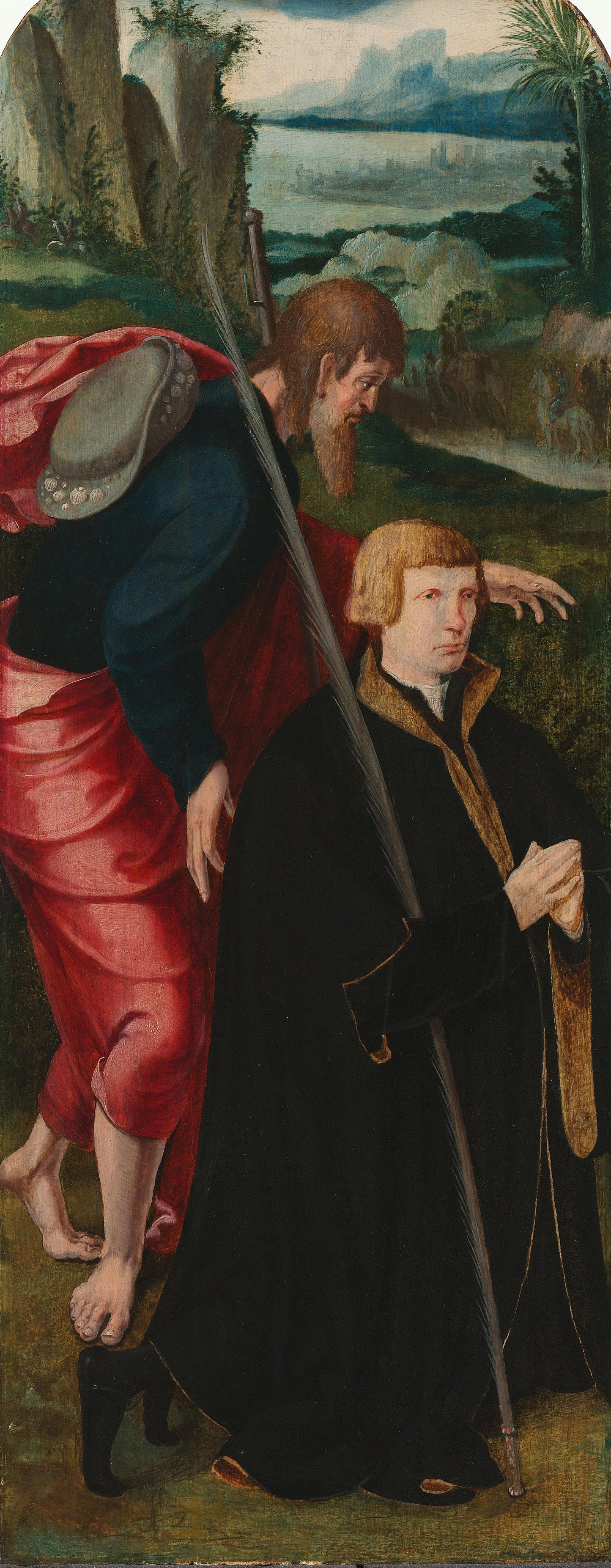 Inner Left Wing of a Triptych with the Male Donor and St James the Greater – toegeschreven aan Aertgen Claesz. van Leyden Vintage Art Print | Wall Art Poster