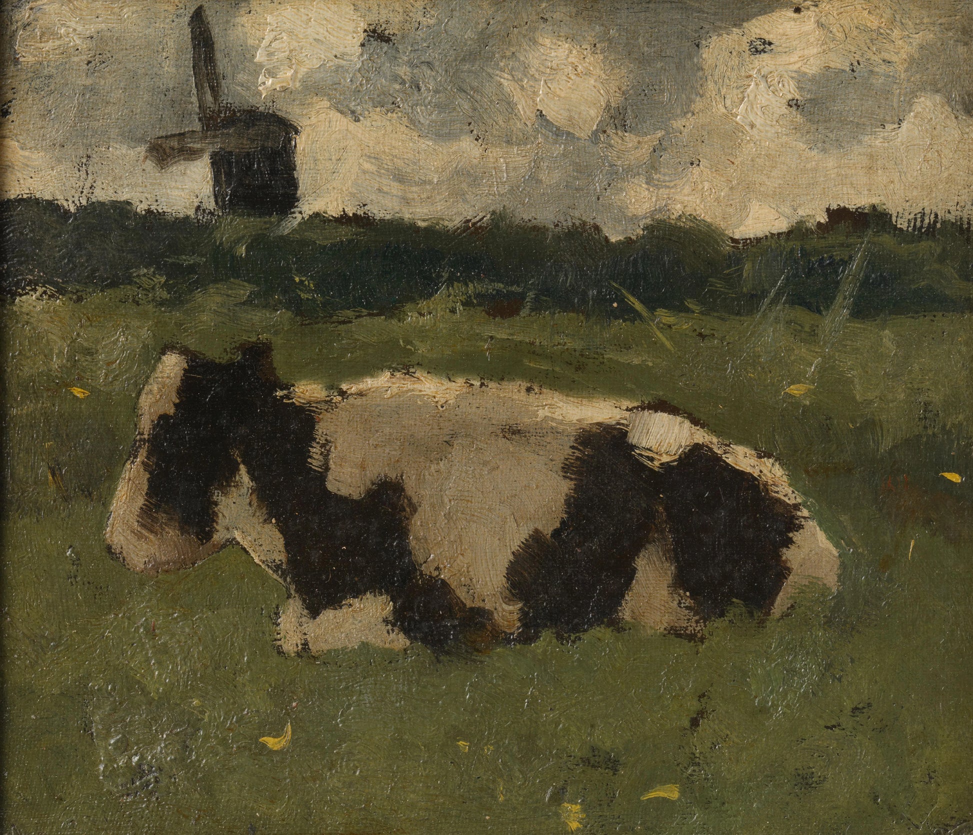 Resting Cow with a Mill – Richard Nicolaüs Roland Holst Vintage Animal Study Art Print | Wall Art Poster