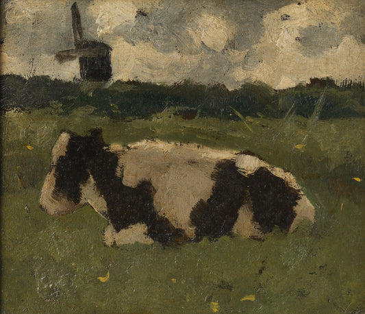 Resting Cow with a Mill – Richard Nicolaüs Roland Holst Vintage Animal Study Art Print | Wall Art Poster