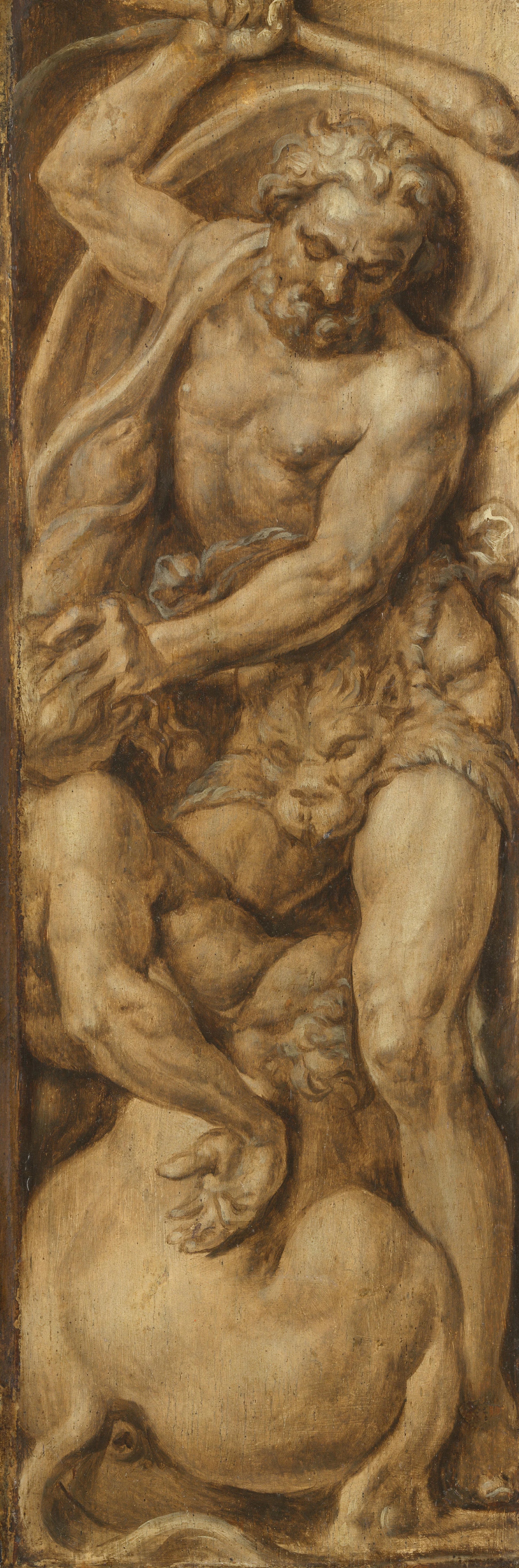 Triumph over Death: Samson Carrying the Gate of Gaza | Hercules Slaying the Centaur Nessus – Maarten van Heemskerck Vintage Cityscape Art Print | Wall Art Poster