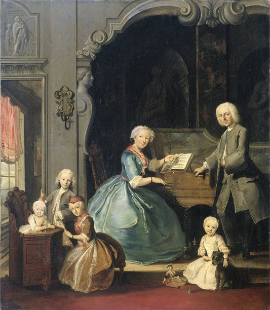 Family Group near a Harpsichord – Cornelis Troost (mentioned on object) Vintage Portrait Art Print | Wall Art Poster