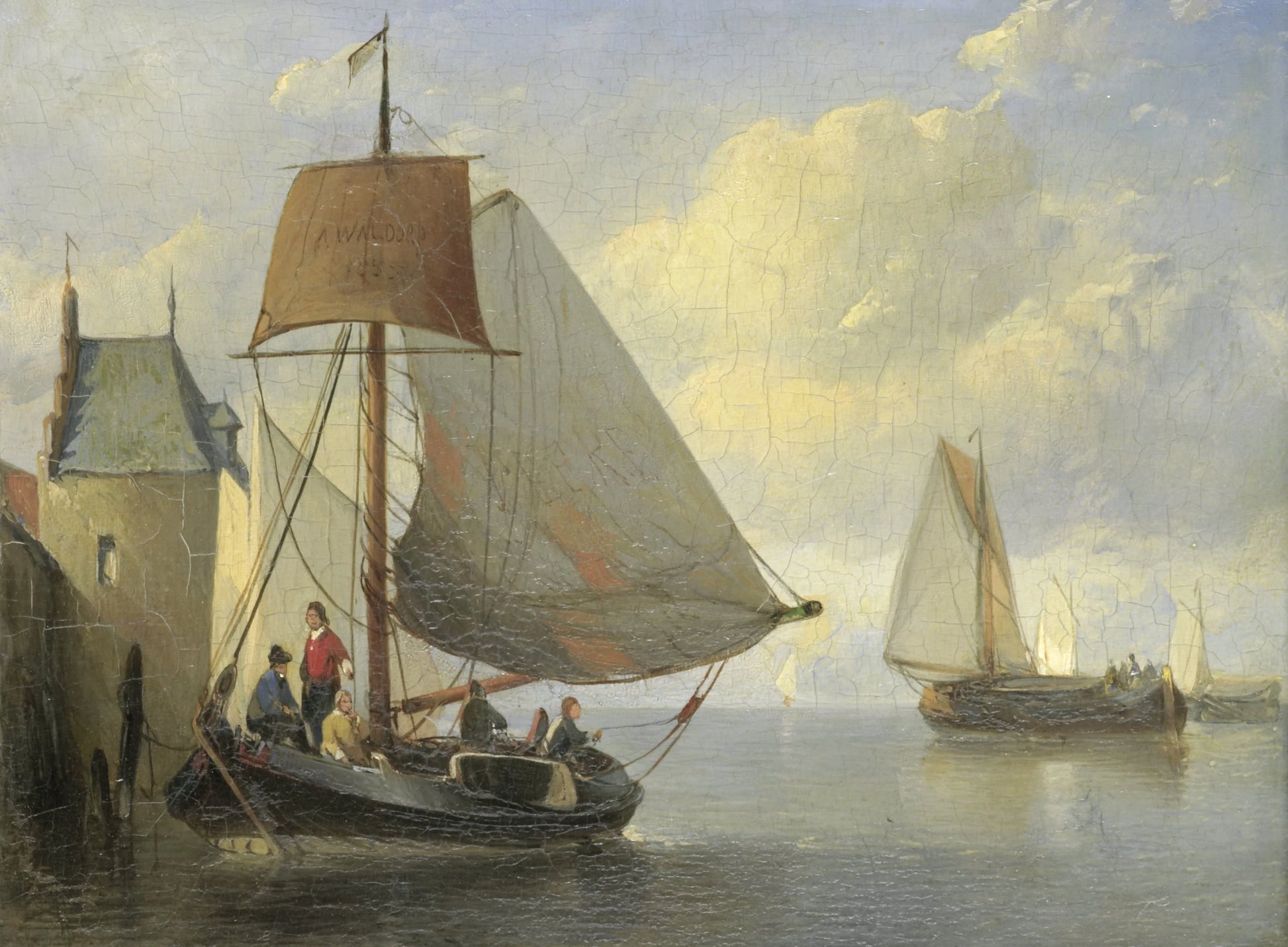 Riviergezicht met een waltoren geïnspireerd op de Camperveerse toren te Veere – Antonie Waldorp (mentioned on object) Vintage Landscape Art Print | Wall Art Poster