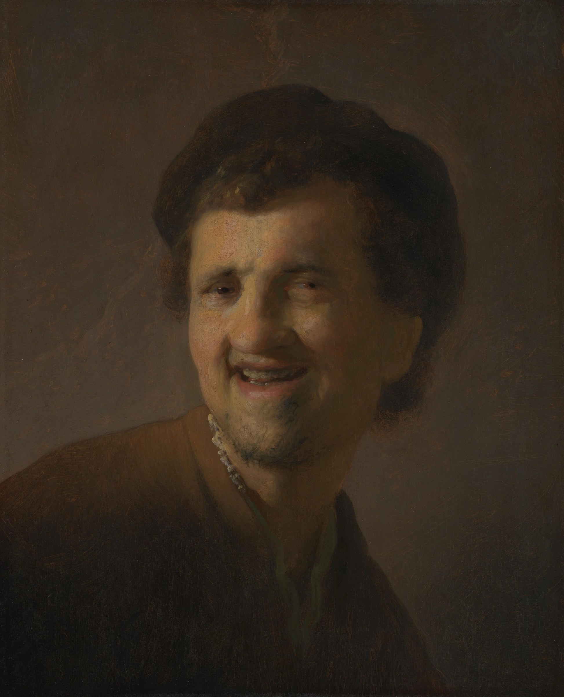 Bust of a Laughing Young Man – circle of Rembrandt van Rijn Vintage Self-Portrait Art Print | Wall Art Poster