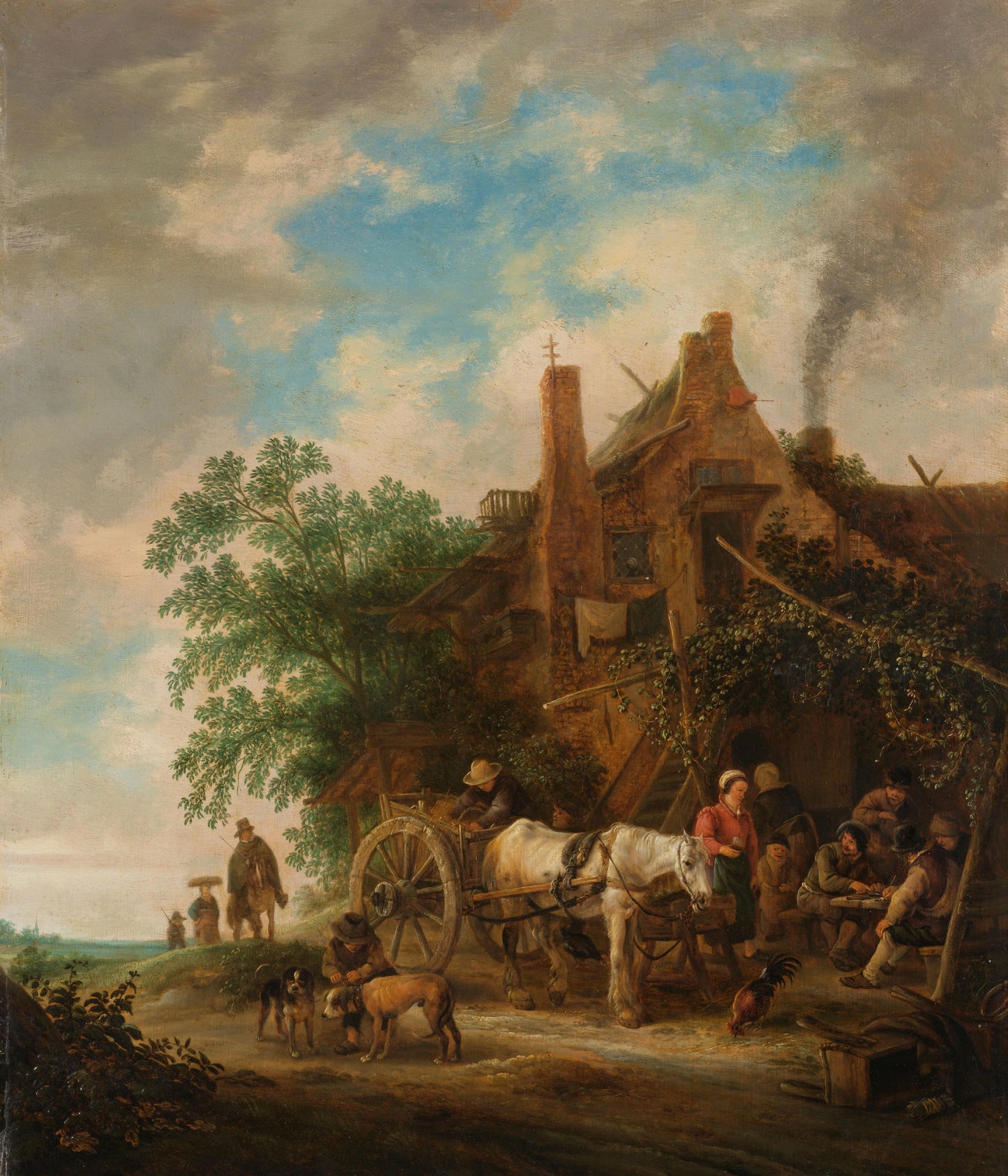Country inn with horse and wagon – Isaac van Ostade Vintage Landscape Art Print | Wall Art Poster