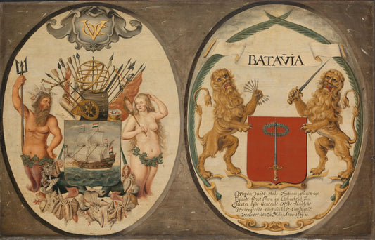 The Arms of the Dutch East India Company and of the Town of Batavia – Jeronimus Becx (II) Vintage Cityscape Art Print | Wall Art Poster