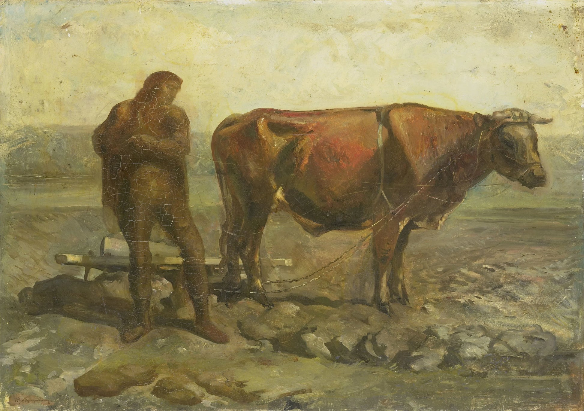 Plowing Peasant – Willem van Konijnenburg (mentioned on object) Vintage Art Print | Wall Art Poster