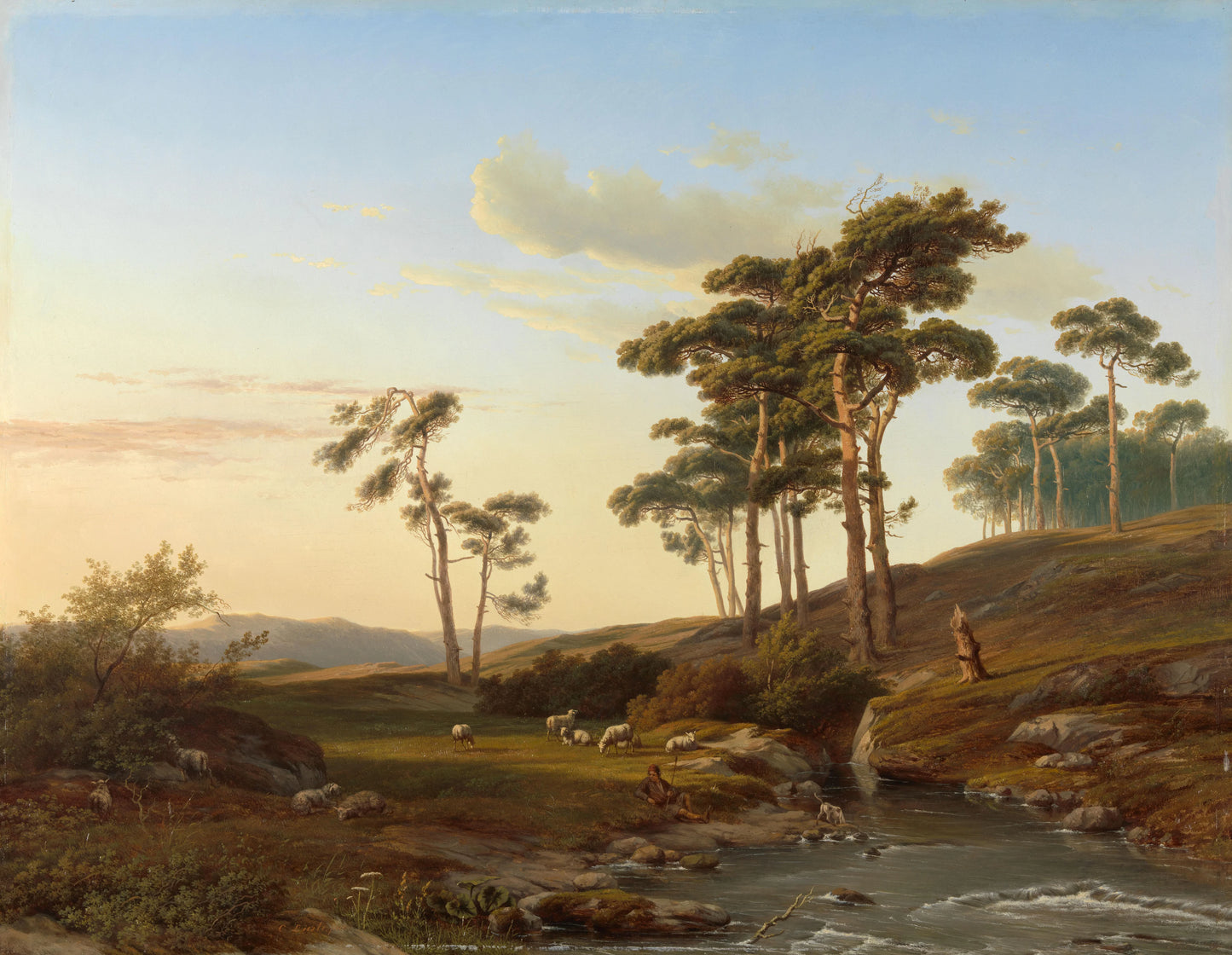 Avondstemming met herder – Cornelis Lieste (eigenhandig gesigneerd) Vintage Art Print | Wall Art Poster