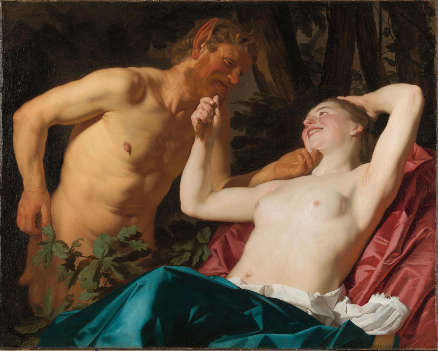 Satyr and Nymph – Gerard van Honthorst (signed by artist) Vintage Mythological Scene Art Print | Wall Art Poster