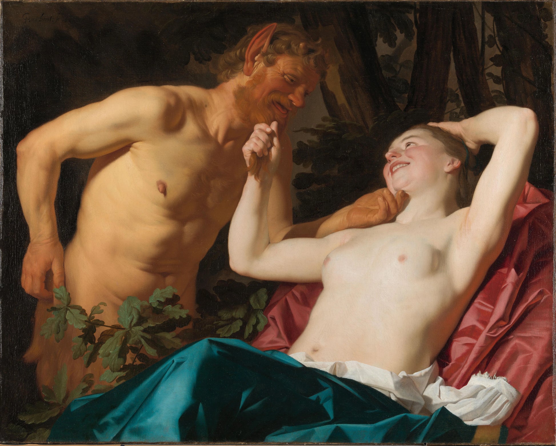 Satyr and Nymph – Gerard van Honthorst (signed by artist) Vintage Mythological Scene Art Print | Wall Art Poster