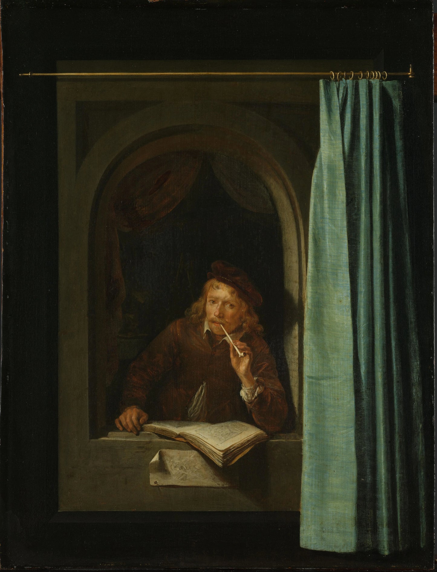 Man Smoking a Pipe – Gerrit Dou Vintage Self-Portrait Art Print | Wall Art Poster