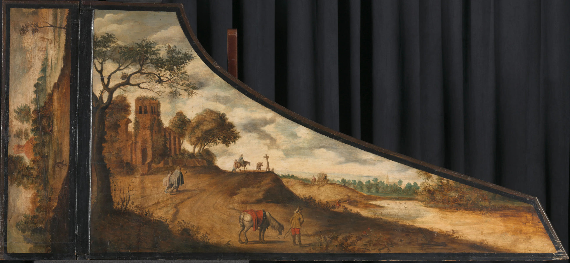 Painting on a Harpsichord Lid with a Hilly Landscape and Travellers – copy after Gerard van der Horst Vintage Landscape Art Print | Wall Art Poster