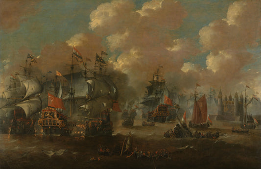 The Battle of the Sound with the Eendracht Engaging Two Swedish Warships, 1658 – anoniem Vintage Art Print | Wall Art Poster
