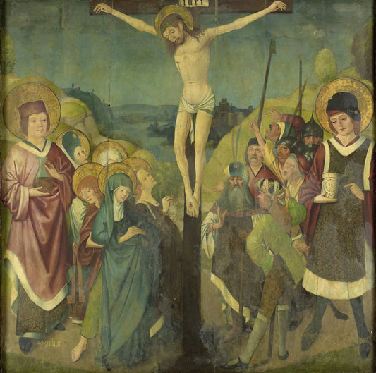 Crucifixion with Saints Cosmas and Damian – anoniem Vintage Art Print | Wall Art Poster