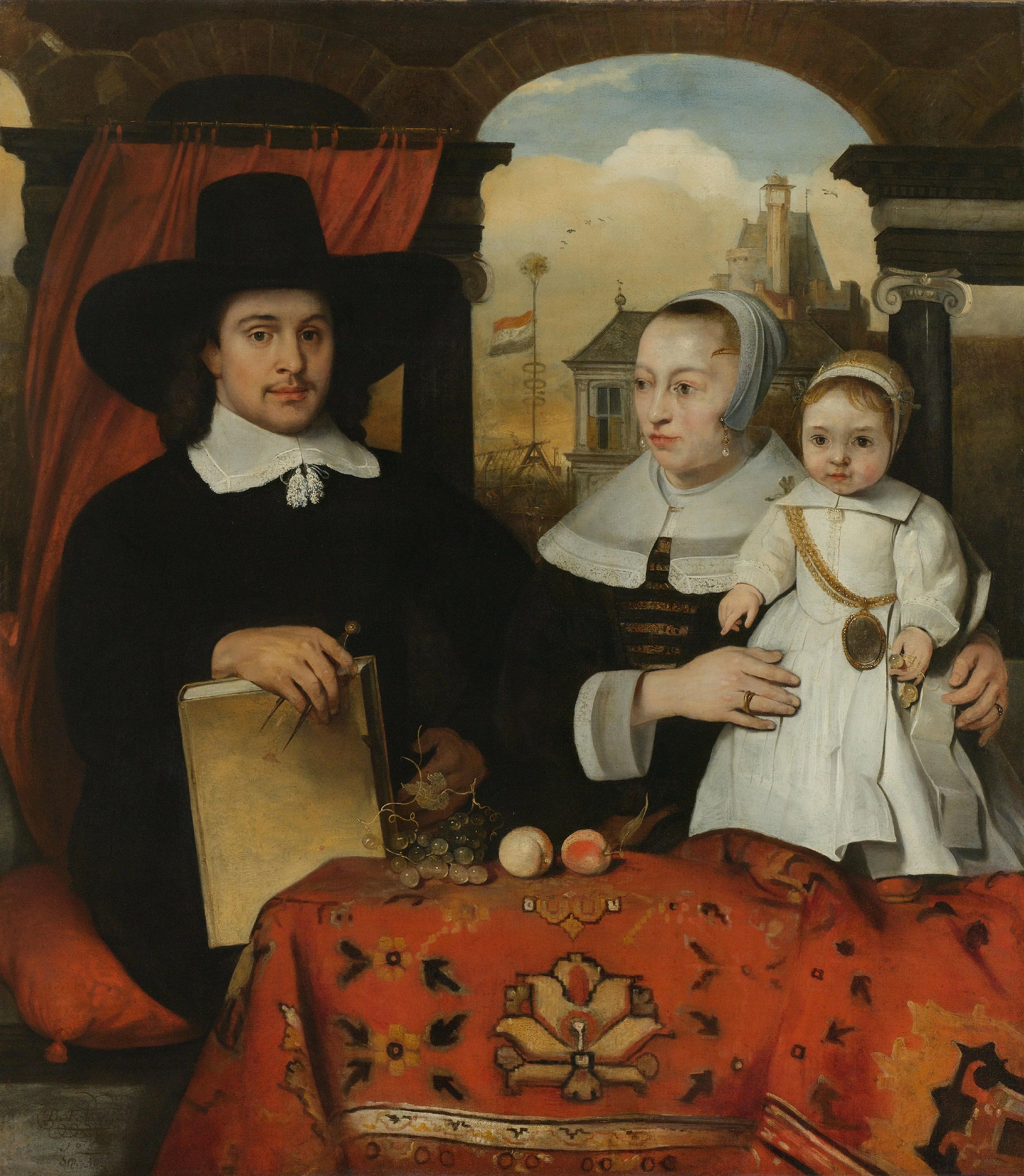 Willem van der Helm (c 1625-75), Municipal Architect of Leiden, with his Wife Belytgen Cornelisdr van der Schelt (d 1661) and their Son Leendert (1622-64) – Barent Fabritius Vintage Self-Portrait Art Print | Wall Art Poster