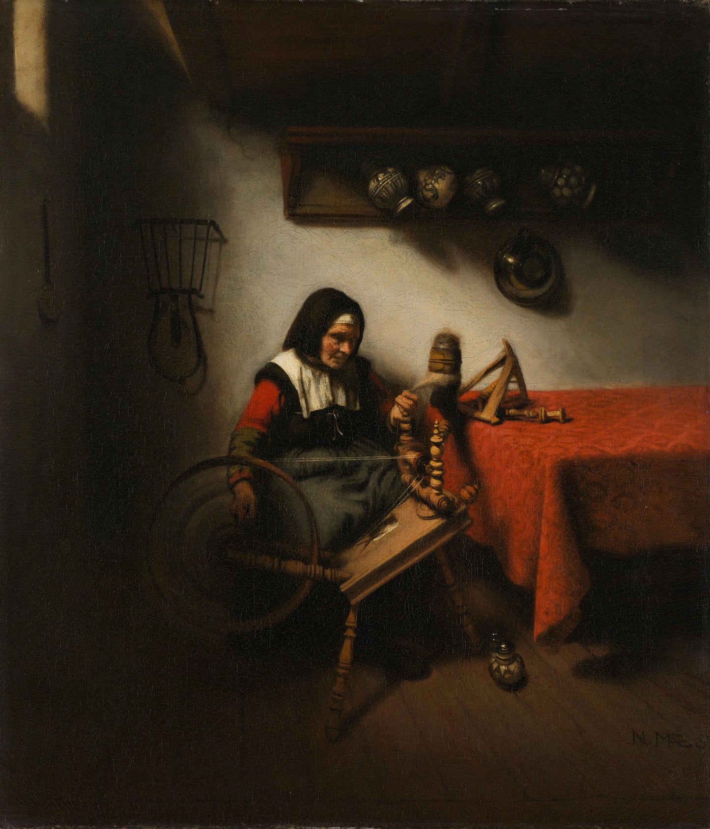 Old Woman Spinning – Nicolaes Maes Vintage Art Print | Wall Art Poster