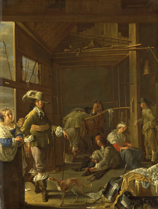 Soldiers in a Stable – Jacob Duck Vintage Art Print | Wall Art Poster