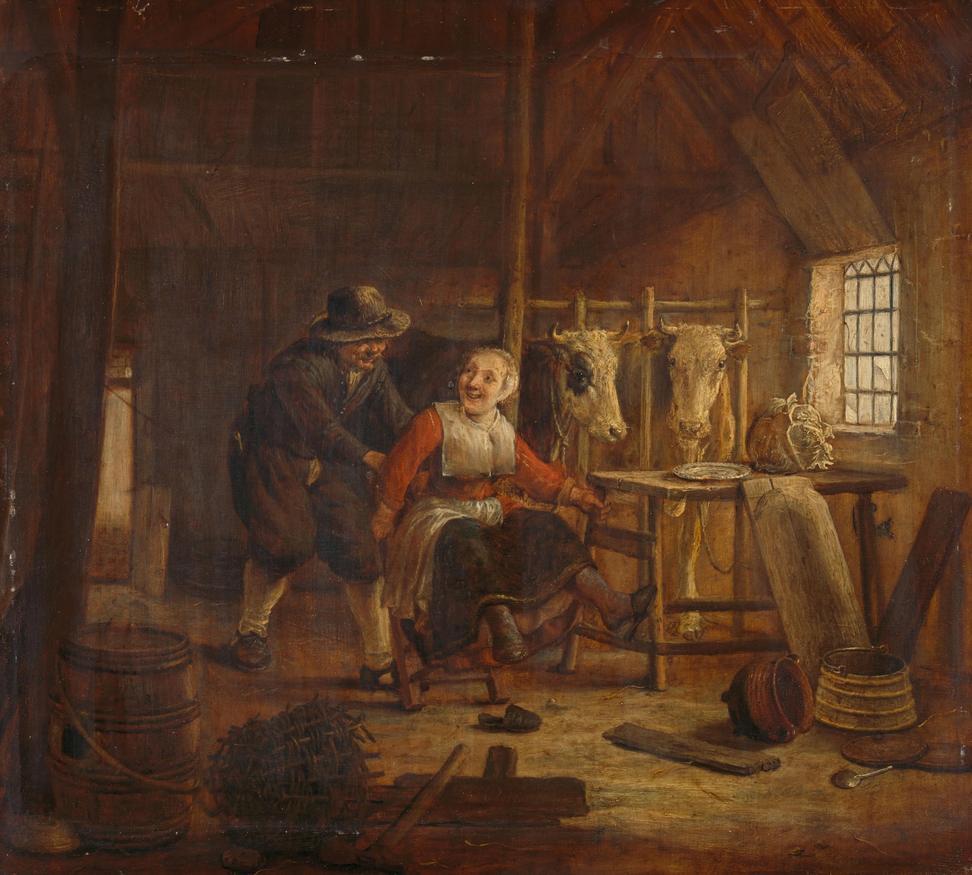 Flirtation in a Cowshed – Govert Dircksz. Camphuysen Vintage Art Print | Wall Art Poster