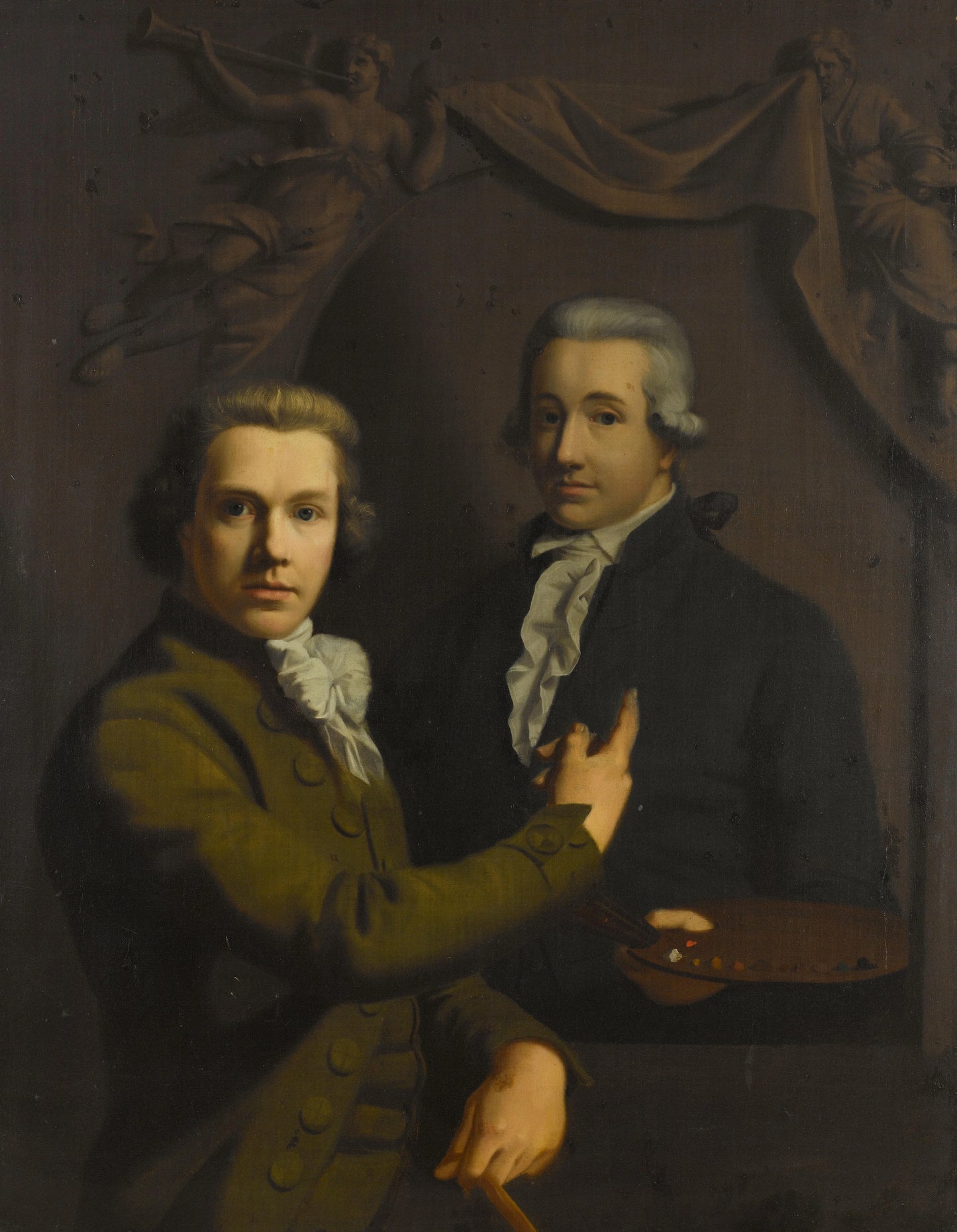 Self Portrait, Pointing at a Portrait of the Artist's deceased Colleague Dirk Jacobsz Ploegsma (1769-91) – Willem Bartel van der Kooi Vintage Self-Portrait Art Print | Wall Art Poster