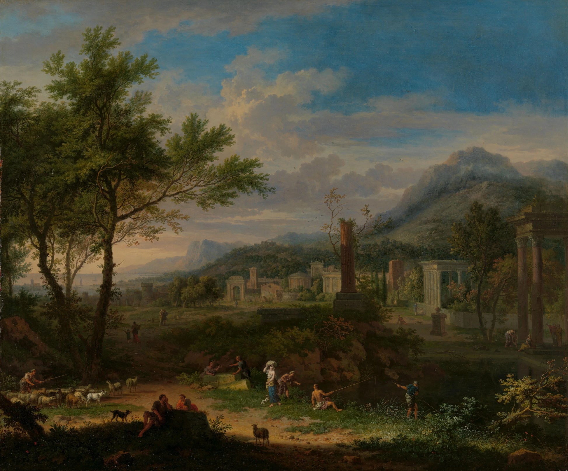 Arcadian Landscape with Fishermen – Jan van Huysum Vintage Landscape Art Print | Wall Art Poster