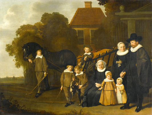 Portrait of the Meebeeck Cruywagen Family near the Gate of their Country Home on Uitweg near Amsterdam – toegeschreven aan Jacob van Loo Vintage Portrait Art Print | Wall Art Poster