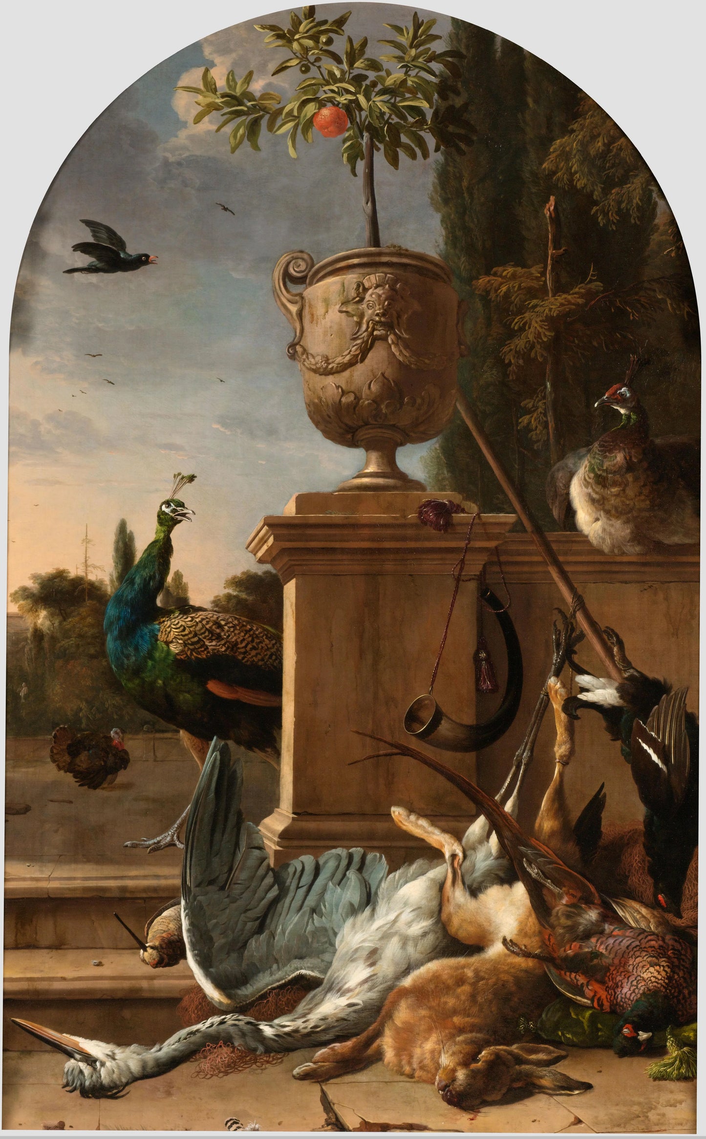 A Hunter's Bag on a Terrace – Melchior d' Hondecoeter Vintage Garden Scene Art Print | Wall Art Poster