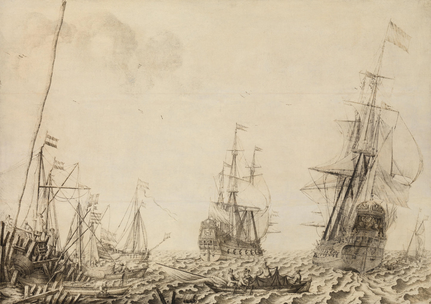 Ships near a Harbor – Experiens Sillemans Vintage Marine Scene Art Print | Wall Art Poster