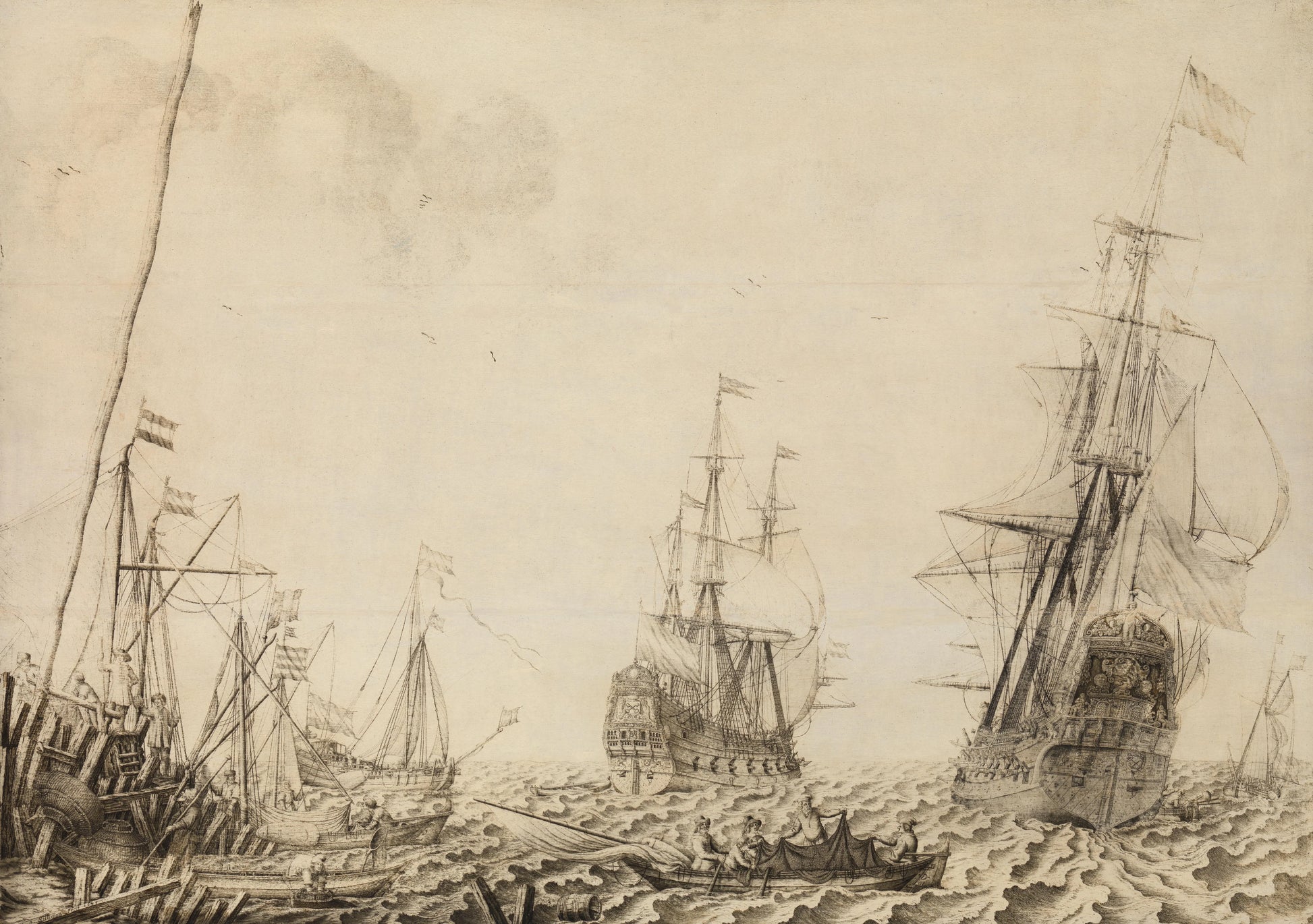 Ships near a Harbor – Experiens Sillemans Vintage Marine Scene Art Print | Wall Art Poster