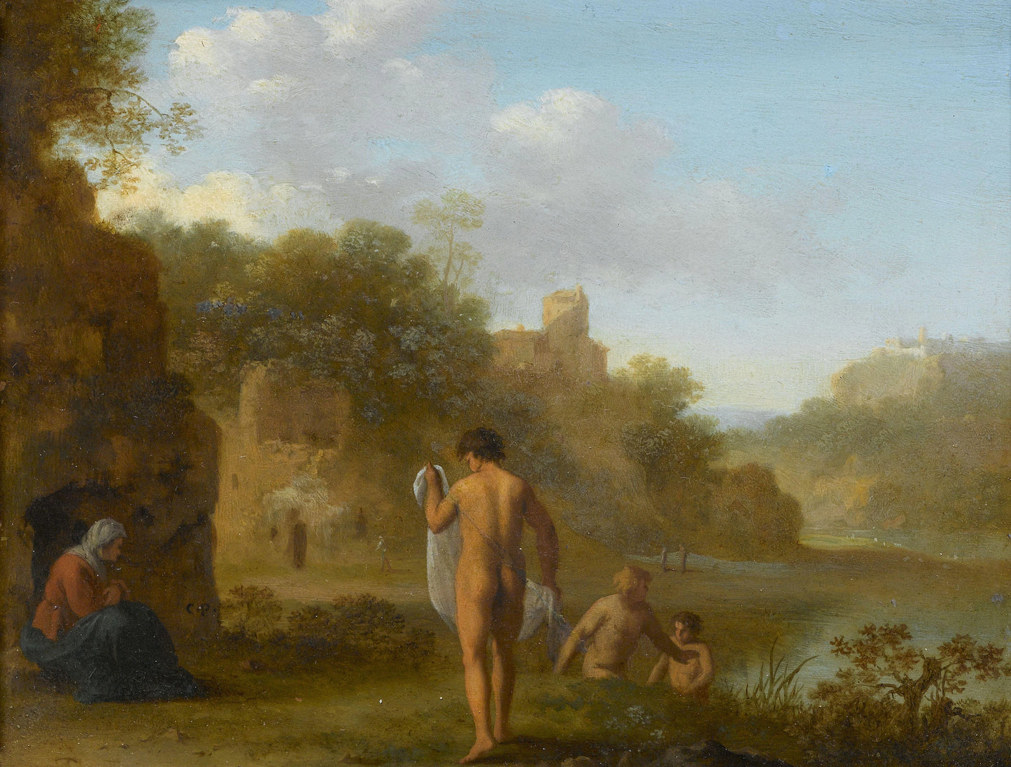 Bathing Men – Cornelis van Poelenburch (eigenhandig gesigneerd) Vintage Landscape Art Print | Wall Art Poster