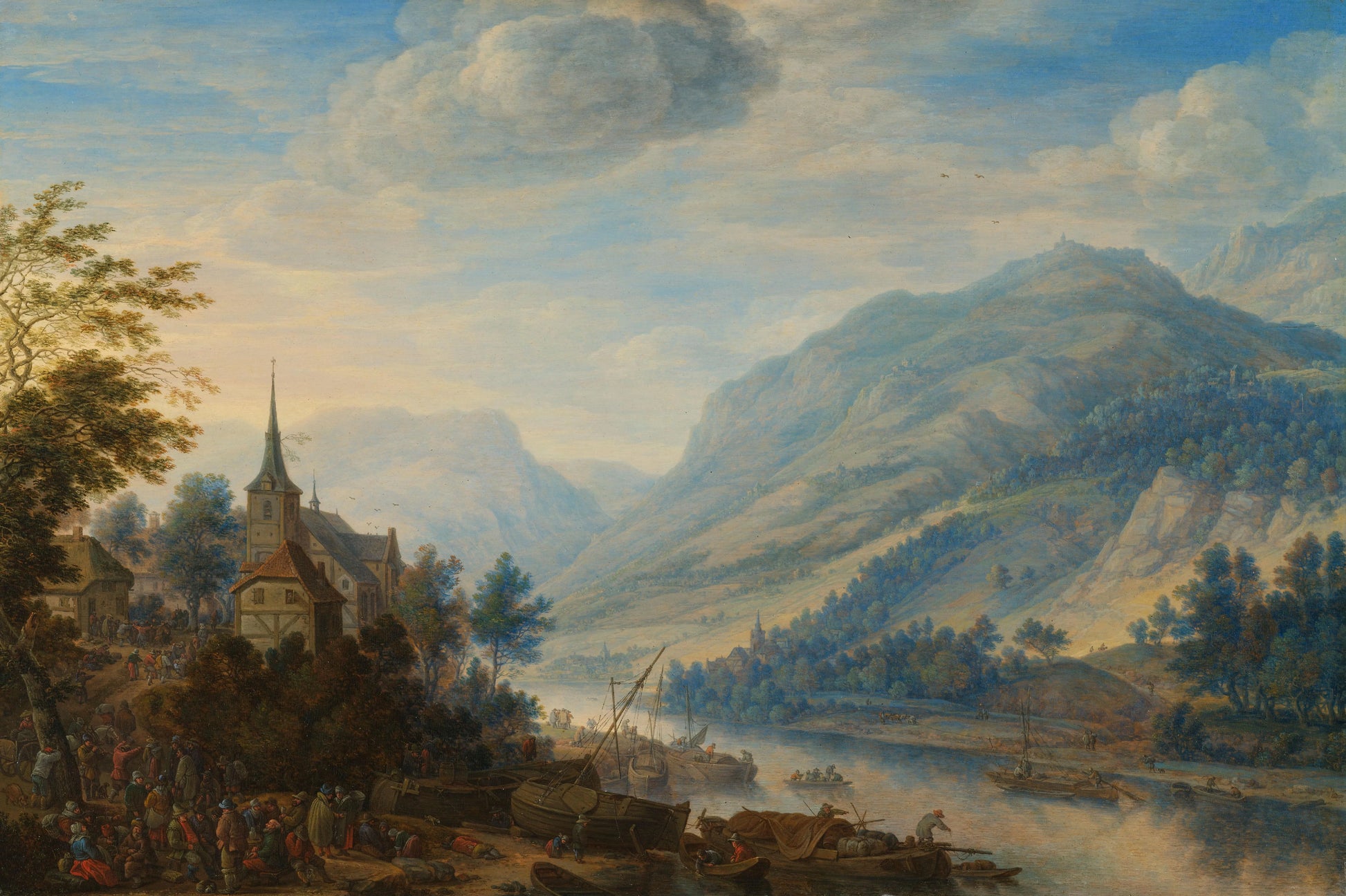 View of the Rhine near Rheineck Castle – Herman Saftleven (signed by artist) Vintage River Scene Art Print | Wall Art Poster