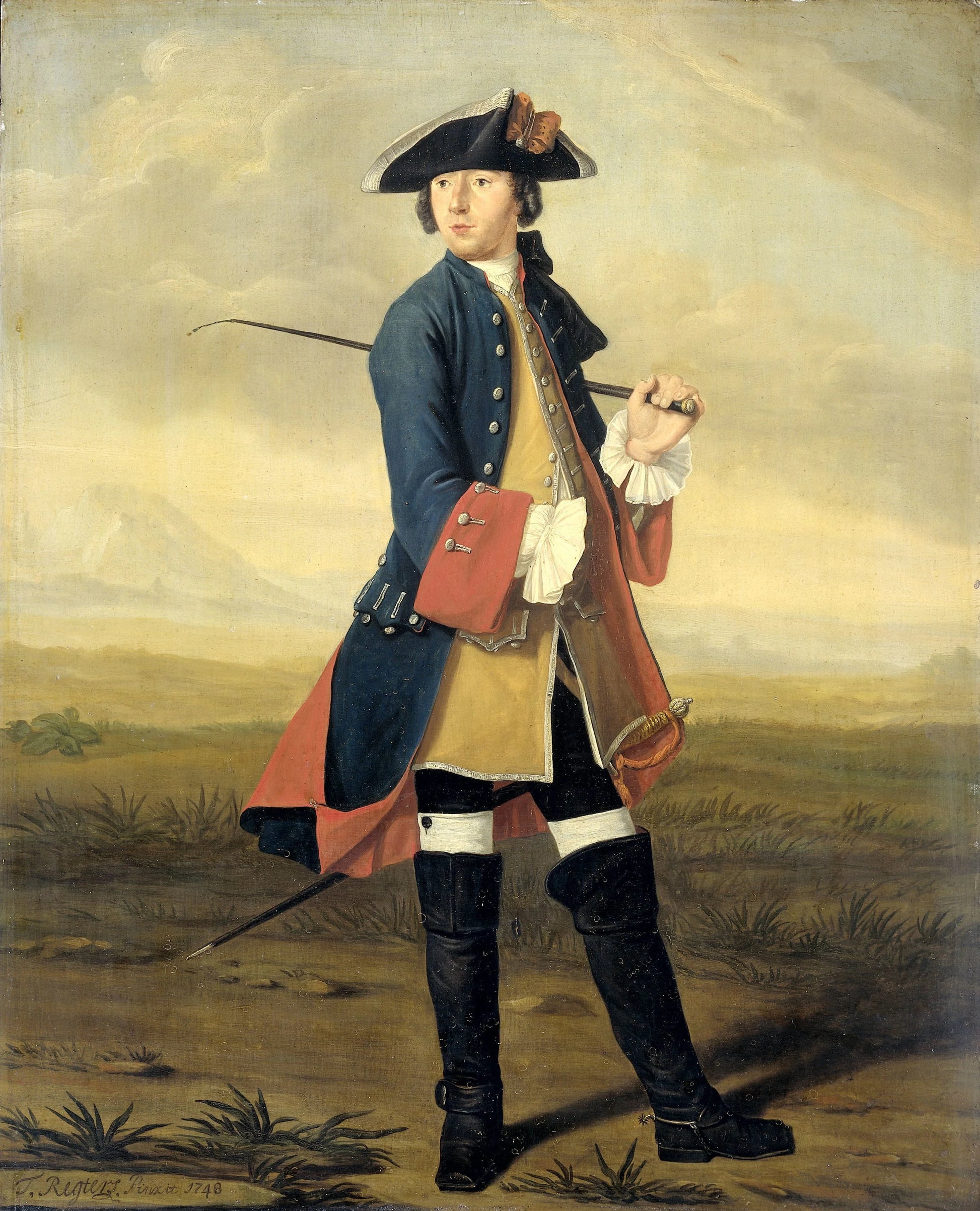 Portrait of Ludolf Backhuysen II, Painter, in the Uniform of the Dragoons – Tibout Regters (mentioned on object) Vintage Self-Portrait Art Print | Wall Art Poster