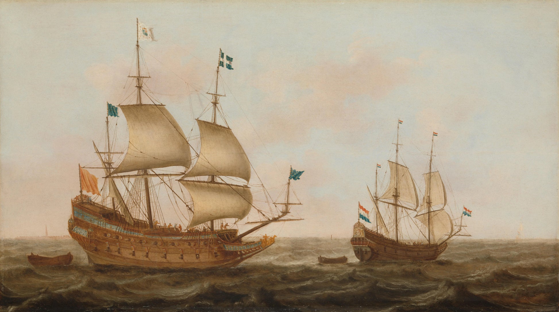 A Warship Built for France and a Dutch Yacht under Sail – Jacob Gerritz Loef Vintage Portrait Art Print | Wall Art Poster