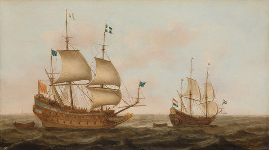 A Warship Built for France and a Dutch Yacht under Sail – Jacob Gerritz Loef Vintage Portrait Art Print | Wall Art Poster