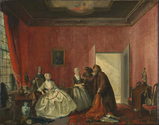 The Spendthrift or the Wasteful Woman, act III, scene V, from the Play by Thomas Asselijn (Joanna and the Polish Jewish Traders) – Cornelis Troost (signed by artist) Vintage Art Print | Wall Art Poster