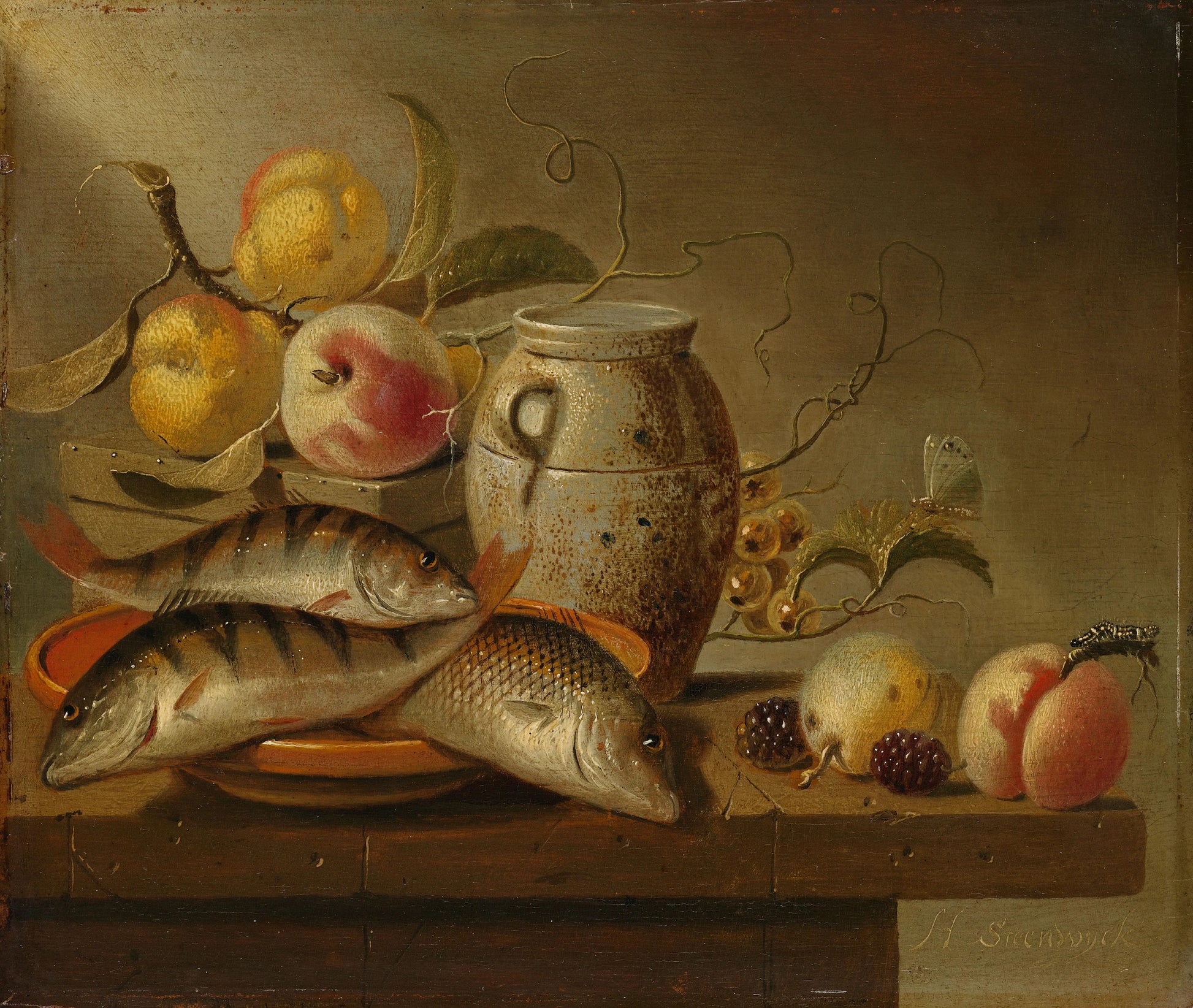 Still Life with Earthenware Jar, Fish and Fruit – Harmen Steenwijck Vintage Still Life Art Print | Wall Art Poster