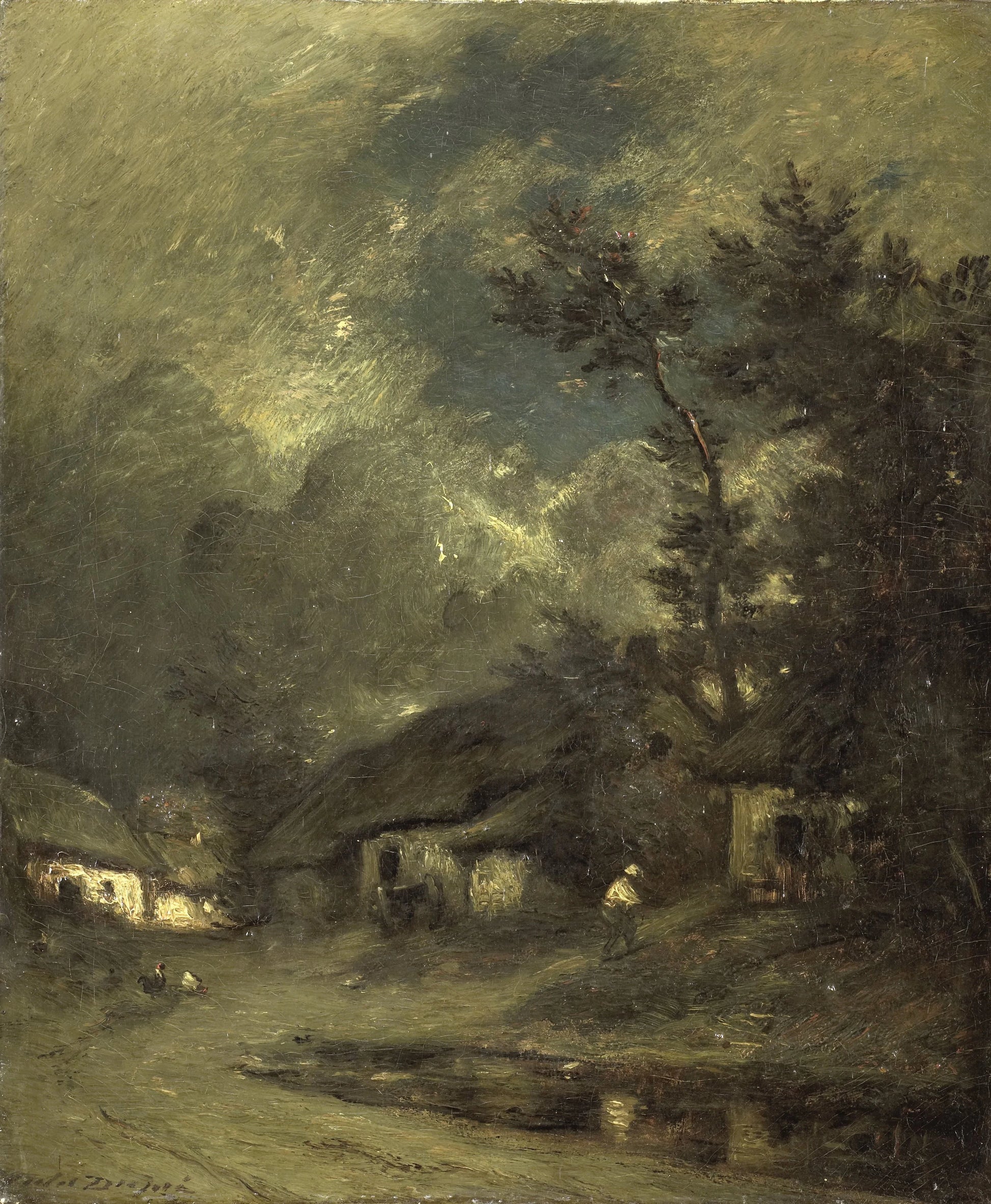 A Village by Night – Jules Dupré Vintage Landscape Art Print | Wall Art Poster