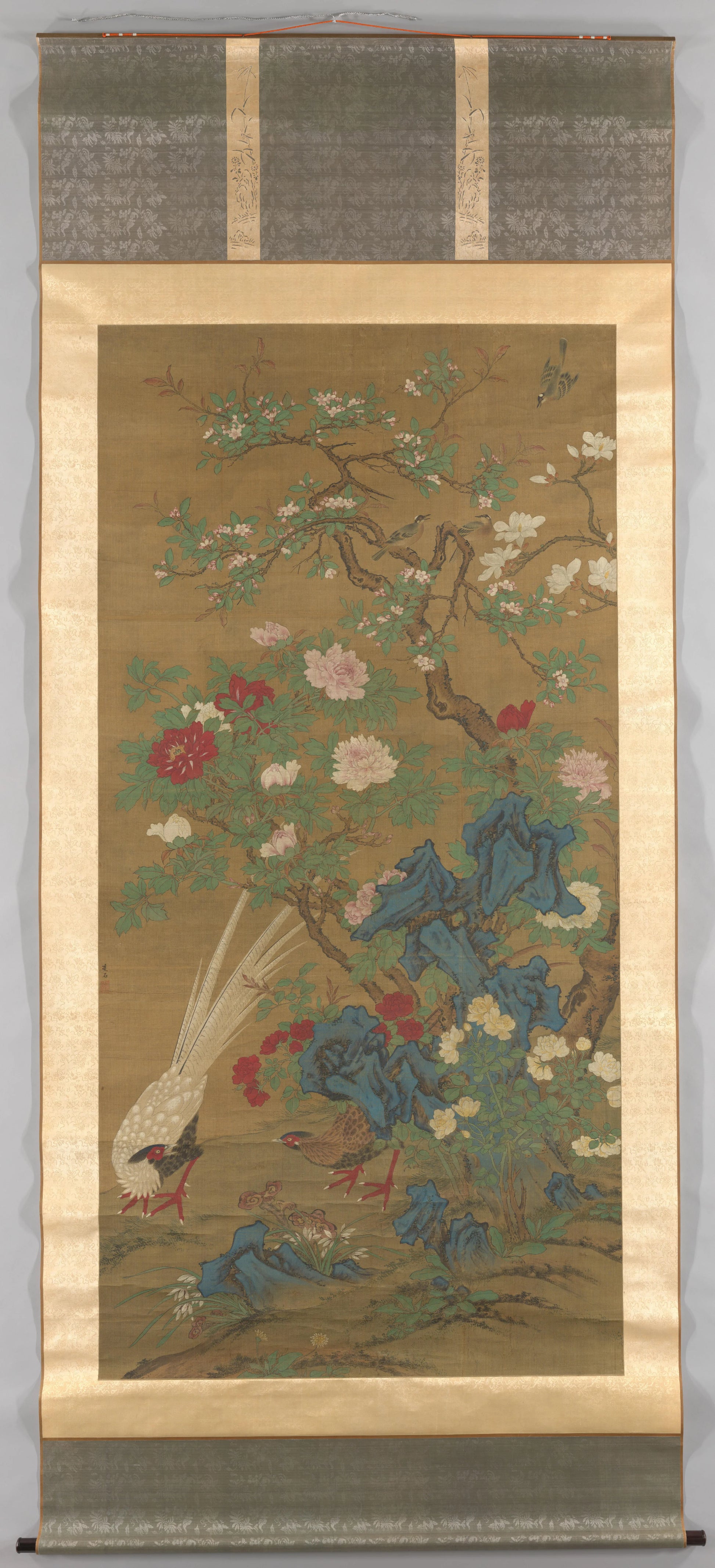 Silver Pheasants under Spring Blossoms – Ye Shuangshi Vintage Floral Art Print | Wall Art Poster