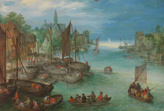 View of a City along a River – attributed to Jan Brueghel (I) Vintage Landscape Art Print | Wall Art Poster