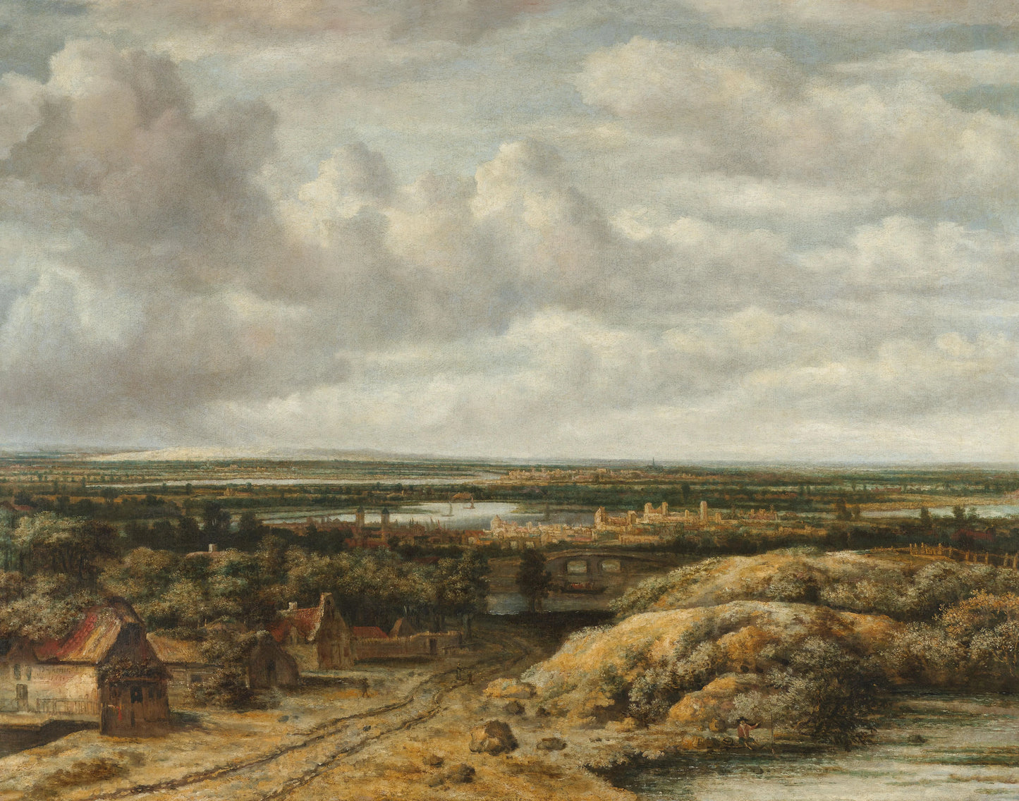 Distant View, with Cottages Lining a Road – Philips Koninck Vintage Landscape Art Print | Wall Art Poster