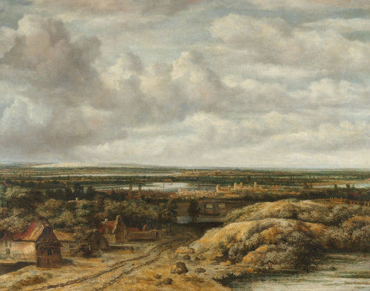 Distant View, with Cottages Lining a Road – Philips Koninck Vintage Landscape Art Print | Wall Art Poster